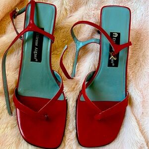 Enzo Angiolini thong leather sandals, red, 2 in heel, 8M